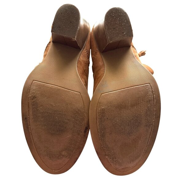 U.S. Polo Tan Faux Suede Ankle Boots Stacked Block Heel & Side Zippers Size 9 - Picture 7 of 7